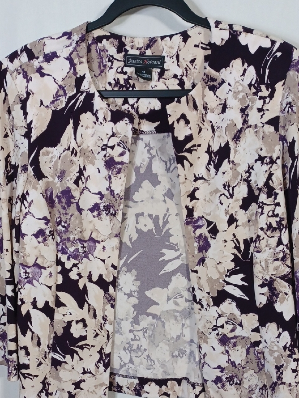 Jessica Howard Purple and Cream Floral Open-Front Blazer